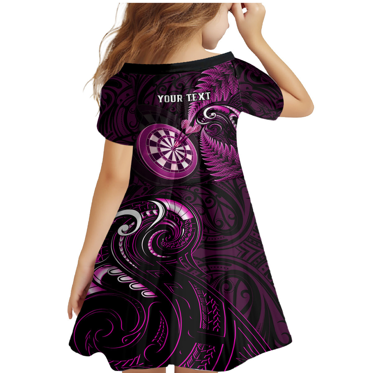 Personalised New Zealand Darts Family Matching Mermaid Dress and Hawaiian Shirt Happiness Is A Tight Threesome Maori Pink - Wonder Print Shop