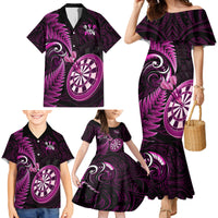 Personalised New Zealand Darts Family Matching Mermaid Dress and Hawaiian Shirt Happiness Is A Tight Threesome Maori Pink - Wonder Print Shop