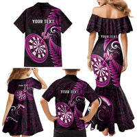Personalised New Zealand Darts Family Matching Mermaid Dress and Hawaiian Shirt Happiness Is A Tight Threesome Maori Pink - Wonder Print Shop