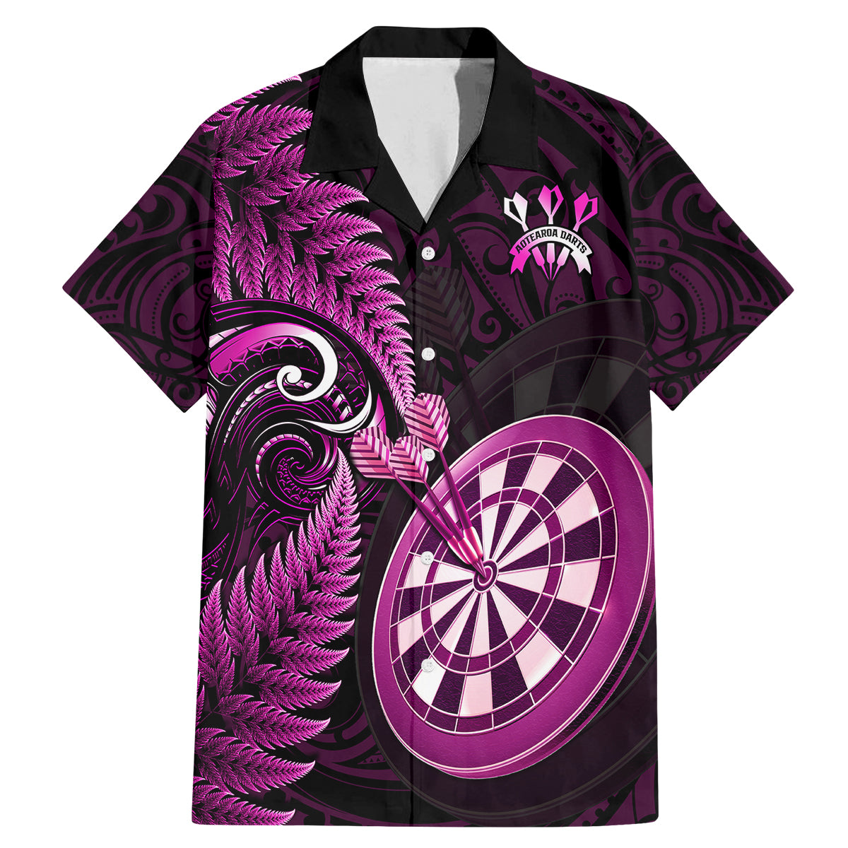 Personalised New Zealand Darts Family Matching Mermaid Dress and Hawaiian Shirt Happiness Is A Tight Threesome Maori Pink - Wonder Print Shop