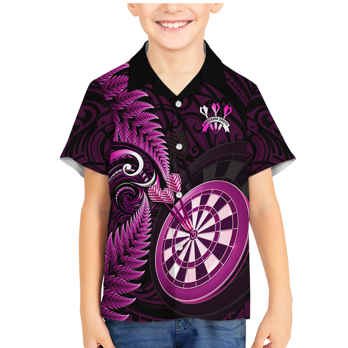 Personalised New Zealand Darts Family Matching Mermaid Dress and Hawaiian Shirt Happiness Is A Tight Threesome Maori Pink - Wonder Print Shop
