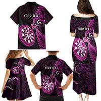 Personalised New Zealand Darts Family Matching Puletasi Dress and Hawaiian Shirt Happiness Is A Tight Threesome Maori Pink - Wonder Print Shop