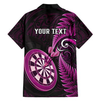 Personalised New Zealand Darts Family Matching Short Sleeve Bodycon Dress and Hawaiian Shirt Happiness Is A Tight Threesome Maori Pink - Wonder Print Shop