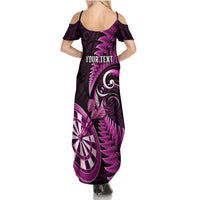 Personalised New Zealand Darts Family Matching Summer Maxi Dress and Hawaiian Shirt Happiness Is A Tight Threesome Maori Pink - Wonder Print Shop