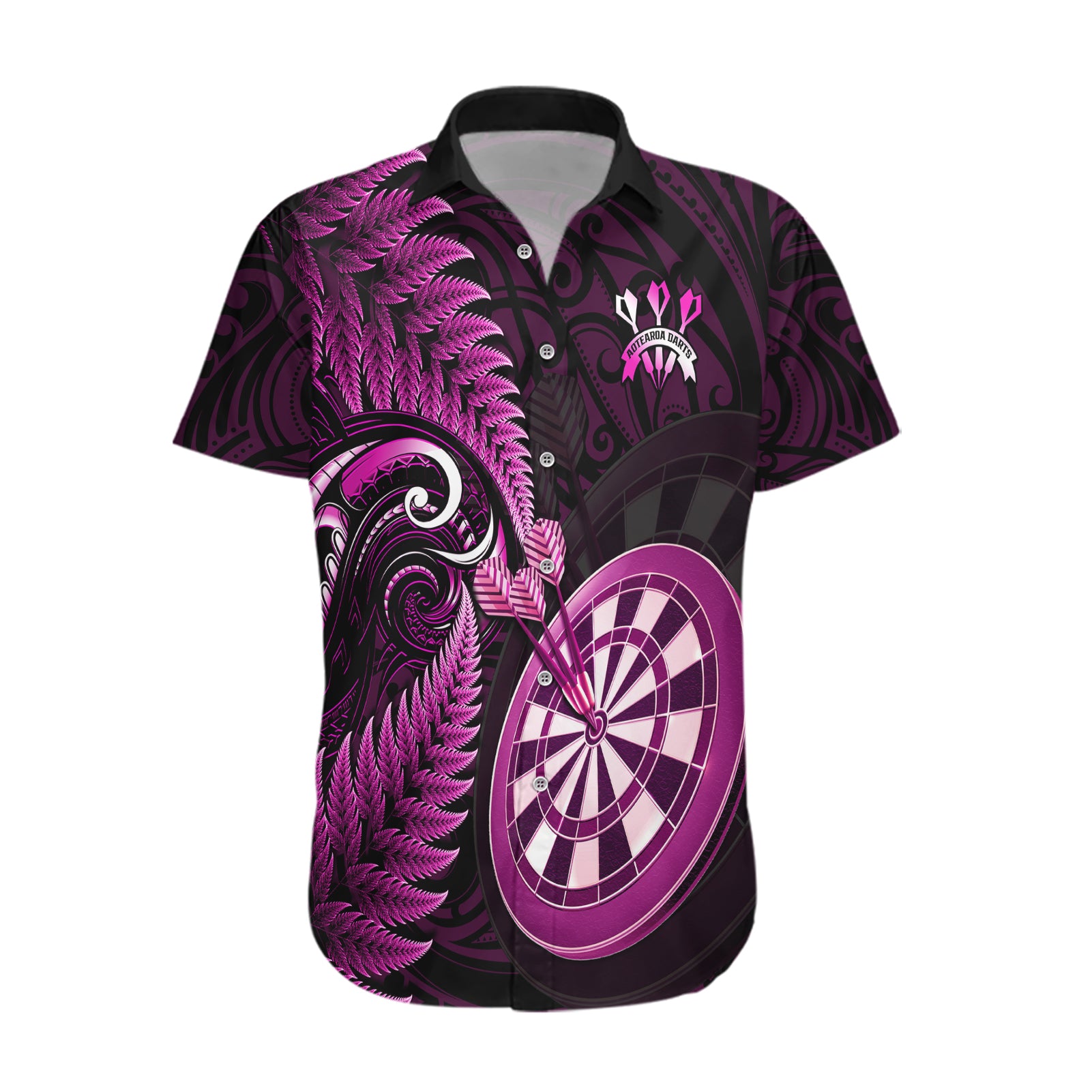 Personalised New Zealand Darts Hawaiian Shirt Happiness Is A Tight Threesome Maori Pink - Wonder Print Shop