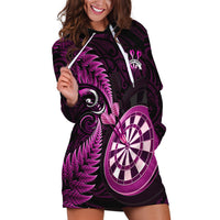 Personalised New Zealand Darts Hoodie Dress Happiness Is A Tight Threesome Maori Pink - Wonder Print Shop