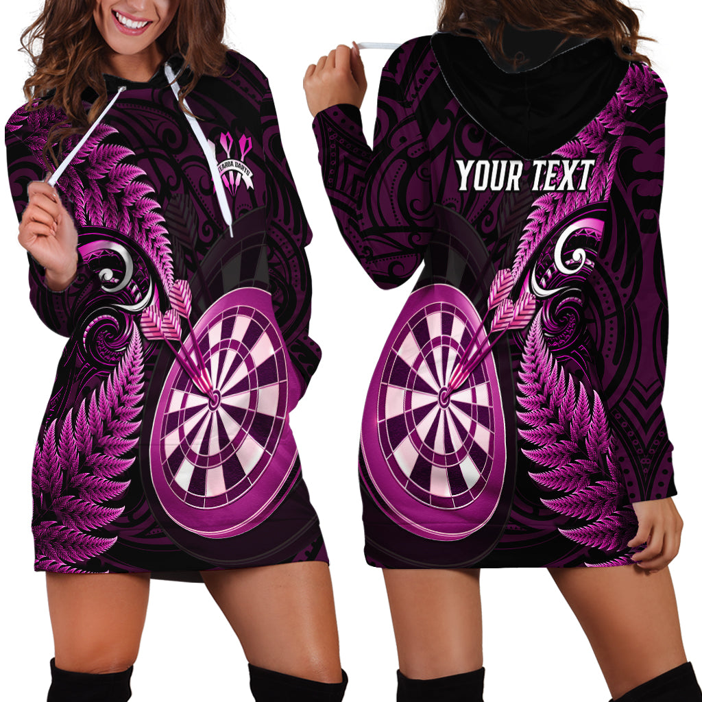 Personalised New Zealand Darts Hoodie Dress Happiness Is A Tight Threesome Maori Pink - Wonder Print Shop