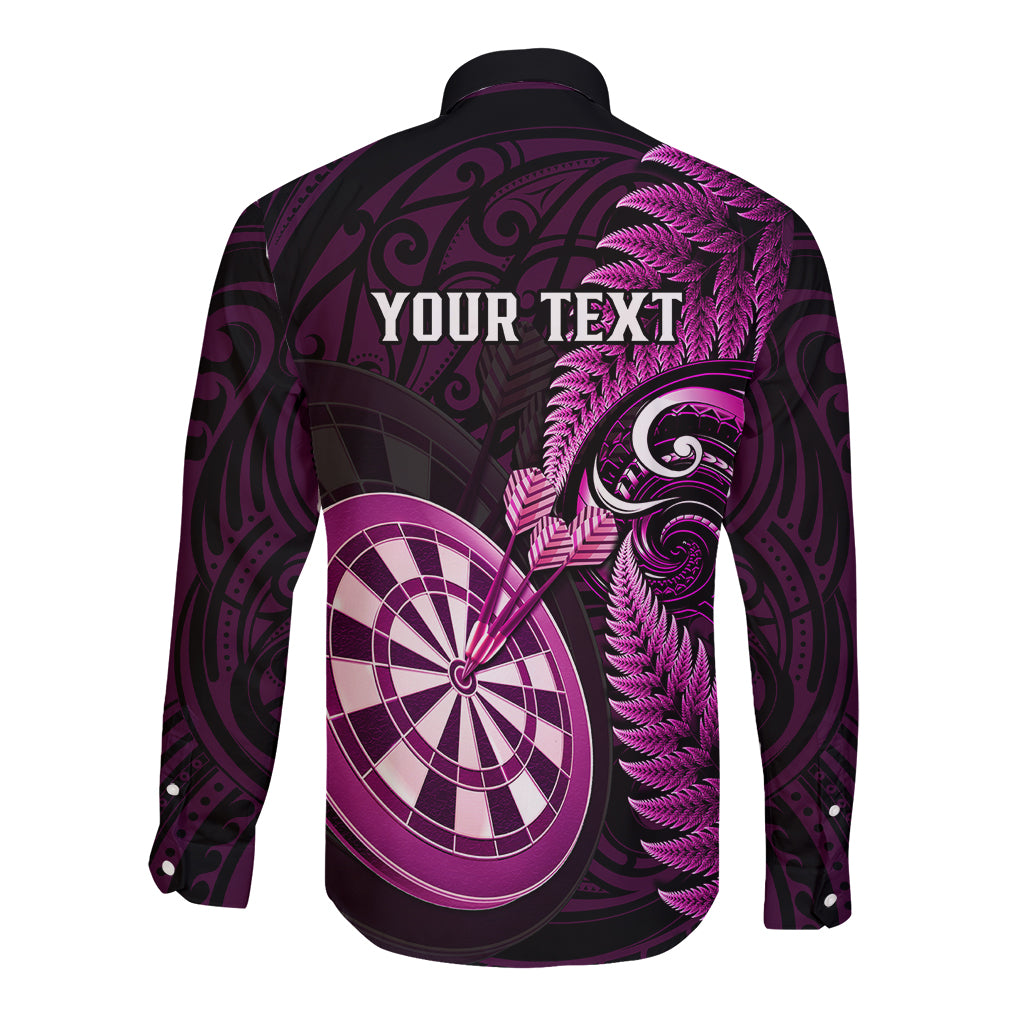 Personalised New Zealand Darts Long Sleeve Button Shirt Happiness Is A Tight Threesome Maori Pink - Wonder Print Shop