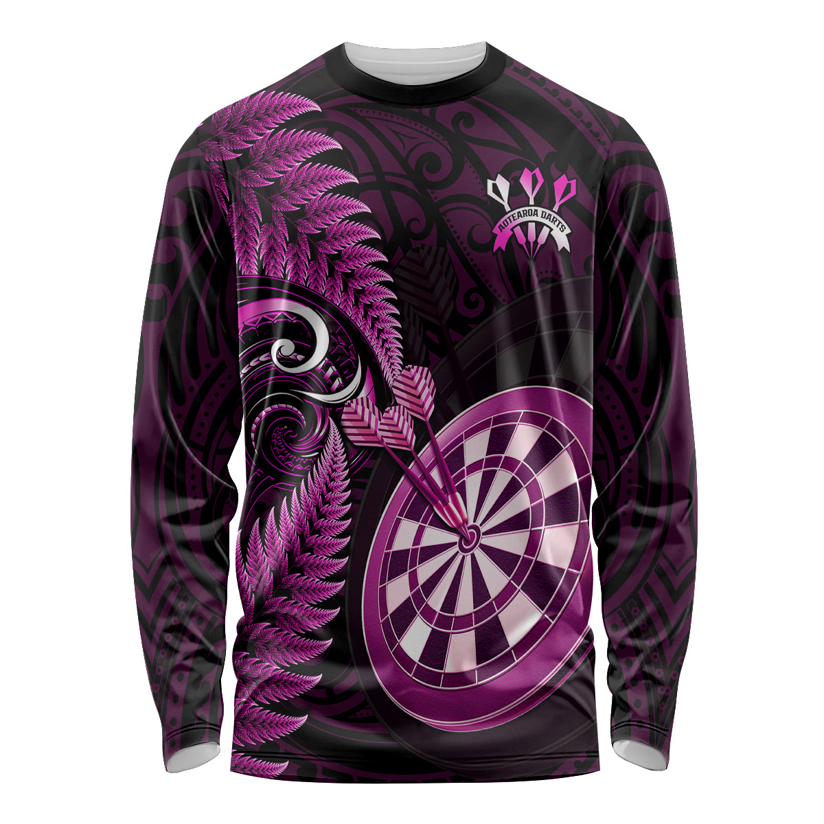 Personalised New Zealand Darts Long Sleeve Shirt Happiness Is A Tight Threesome Maori Pink - Wonder Print Shop