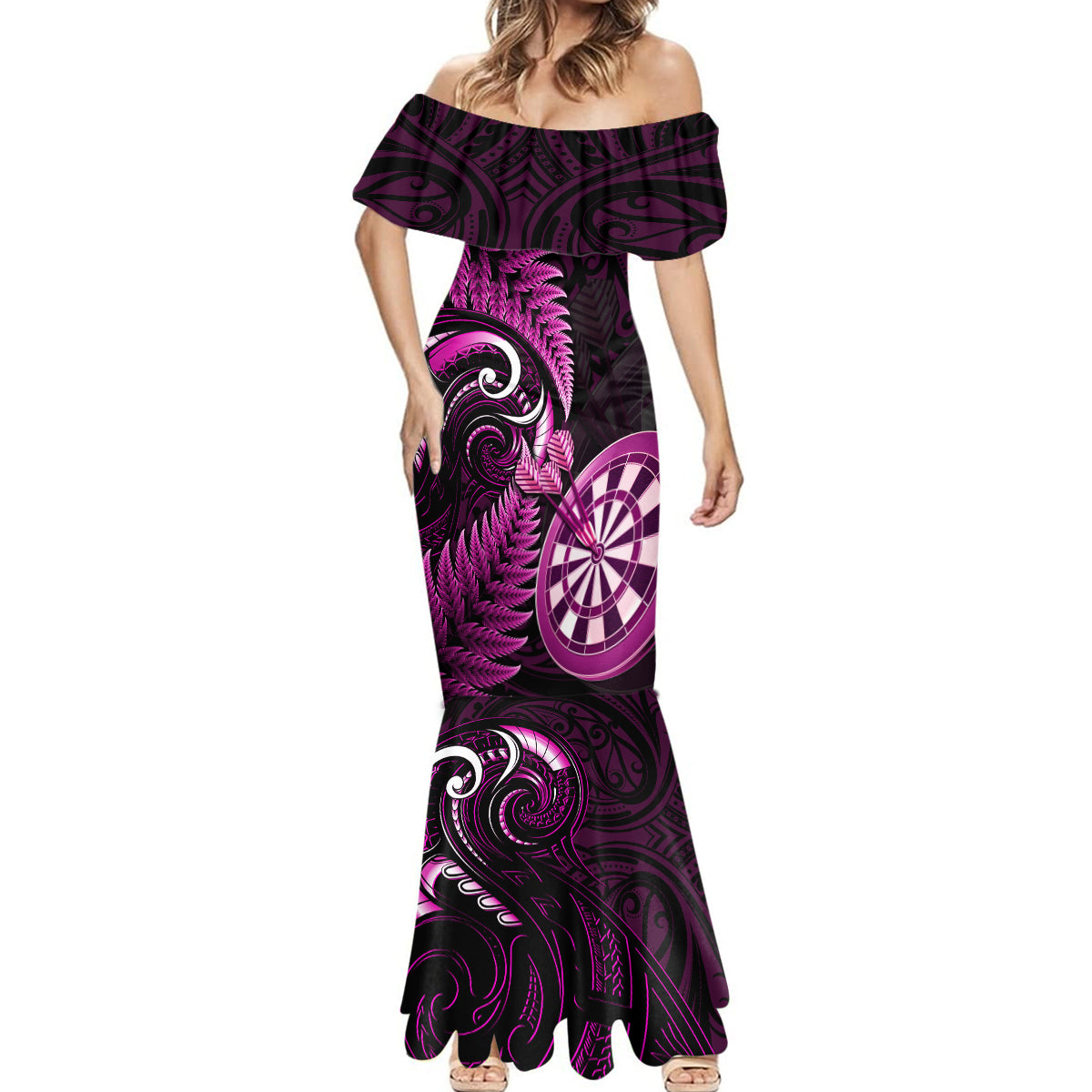 Personalised New Zealand Darts Mermaid Dress Happiness Is A Tight Threesome Maori Pink - Wonder Print Shop