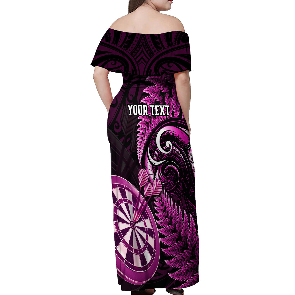 Personalised New Zealand Darts Off Shoulder Maxi Dress Happiness Is A Tight Threesome Maori Pink - Wonder Print Shop