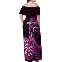Personalised New Zealand Darts Off Shoulder Maxi Dress Happiness Is A Tight Threesome Maori Pink - Wonder Print Shop
