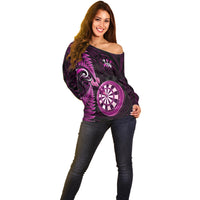 Personalised New Zealand Darts Off Shoulder Sweater Happiness Is A Tight Threesome Maori Pink - Wonder Print Shop
