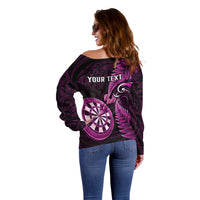Personalised New Zealand Darts Off Shoulder Sweater Happiness Is A Tight Threesome Maori Pink - Wonder Print Shop