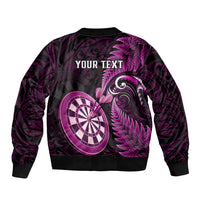Personalised New Zealand Darts Sleeve Zip Bomber Jacket Happiness Is A Tight Threesome Maori Pink - Wonder Print Shop