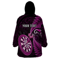 Personalised New Zealand Darts Wearable Blanket Hoodie Happiness Is A Tight Threesome Maori Pink - Wonder Print Shop