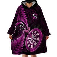 Personalised New Zealand Darts Wearable Blanket Hoodie Happiness Is A Tight Threesome Maori Pink - Wonder Print Shop