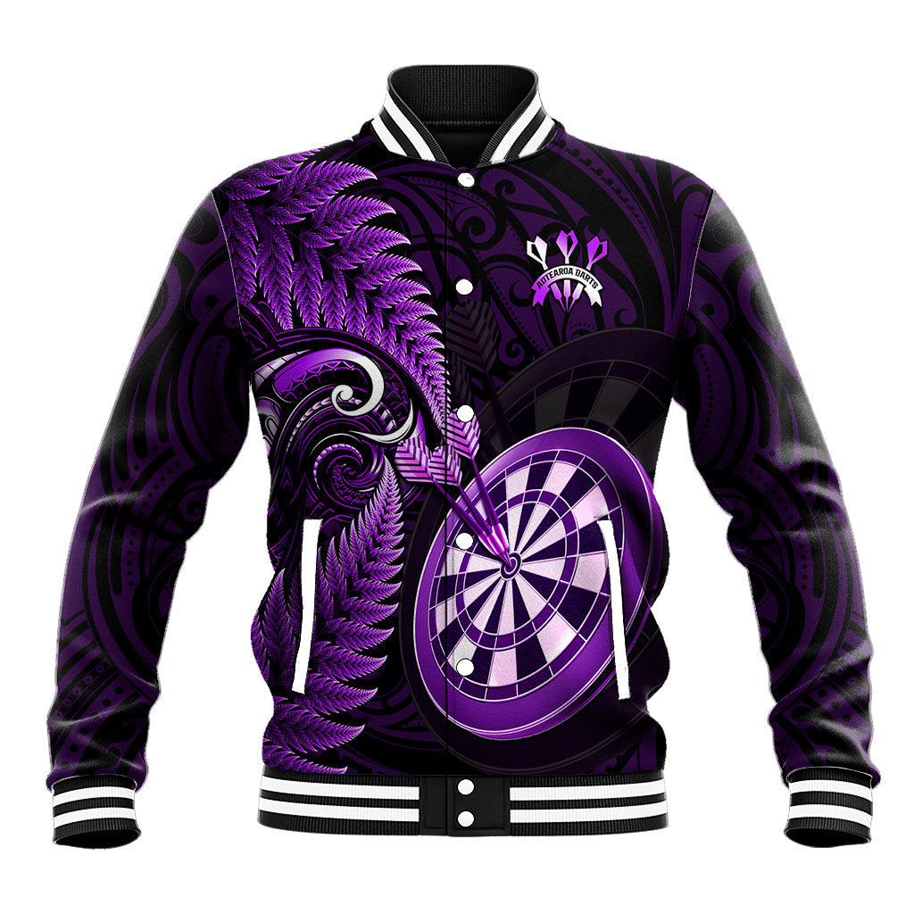 New Zealand Darts Baseball Jacket Happiness Is A Tight Threesome Maori Purple - Wonder Print Shop