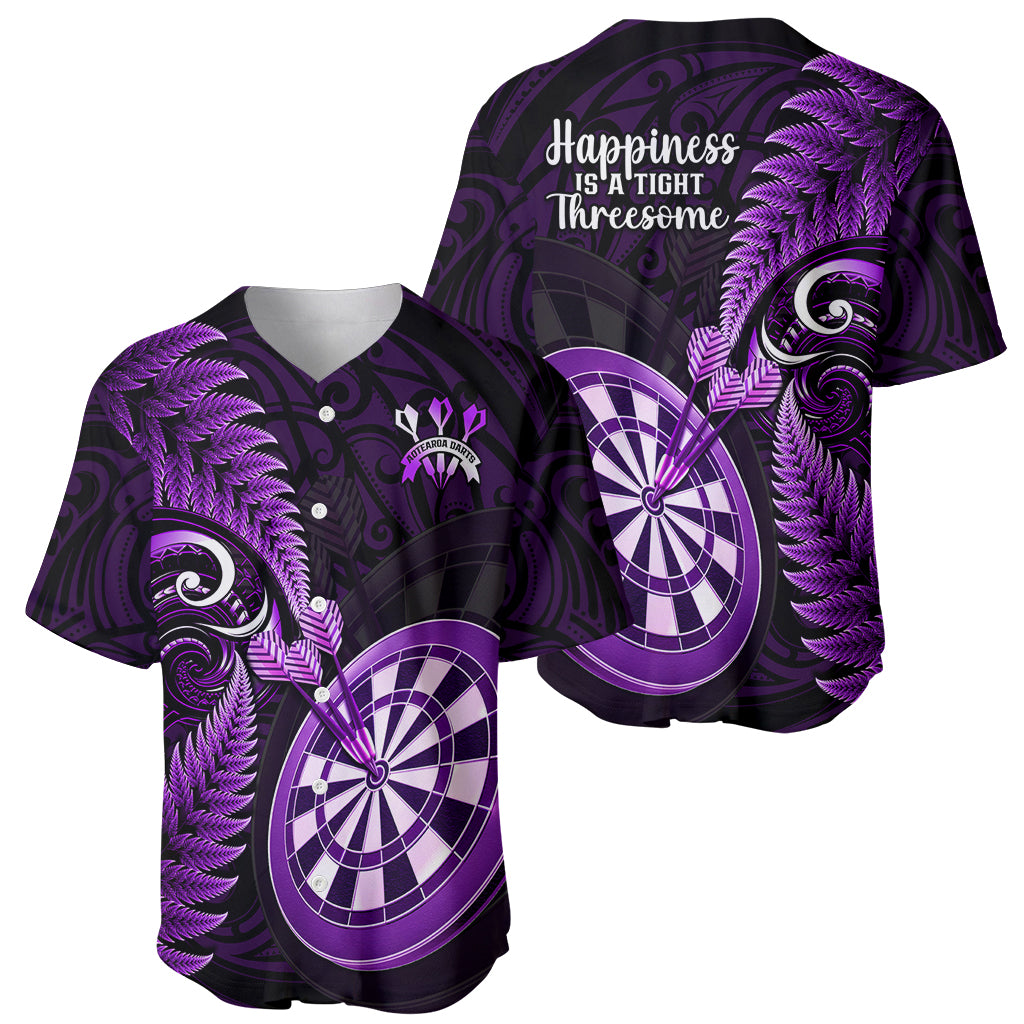 New Zealand Darts Baseball Jersey Happiness Is A Tight Threesome Maori Purple - Wonder Print Shop