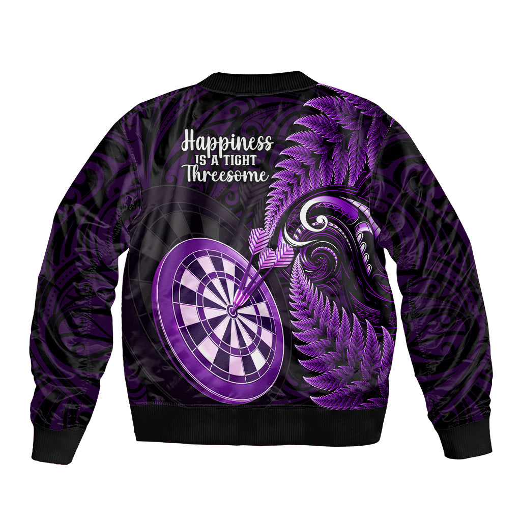New Zealand Darts Bomber Jacket Happiness Is A Tight Threesome Maori Purple - Wonder Print Shop