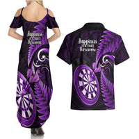 New Zealand Darts Couples Matching Summer Maxi Dress and Hawaiian Shirt Happiness Is A Tight Threesome Maori Purple - Wonder Print Shop