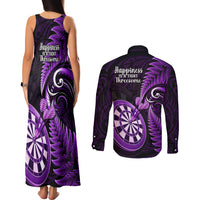 New Zealand Darts Couples Matching Tank Maxi Dress and Long Sleeve Button Shirts Happiness Is A Tight Threesome Maori Purple - Wonder Print Shop