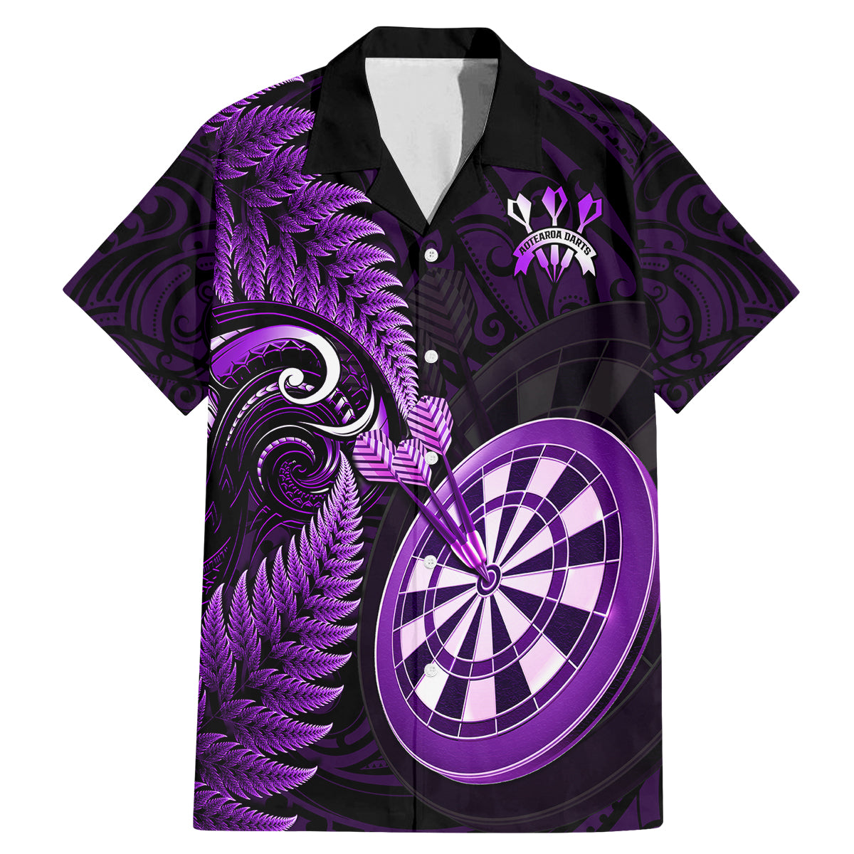 New Zealand Darts Family Matching Mermaid Dress and Hawaiian Shirt Happiness Is A Tight Threesome Maori Purple - Wonder Print Shop