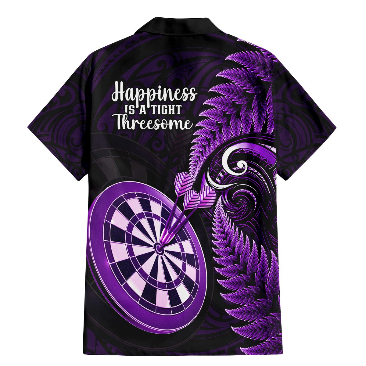 New Zealand Darts Family Matching Mermaid Dress and Hawaiian Shirt Happiness Is A Tight Threesome Maori Purple - Wonder Print Shop