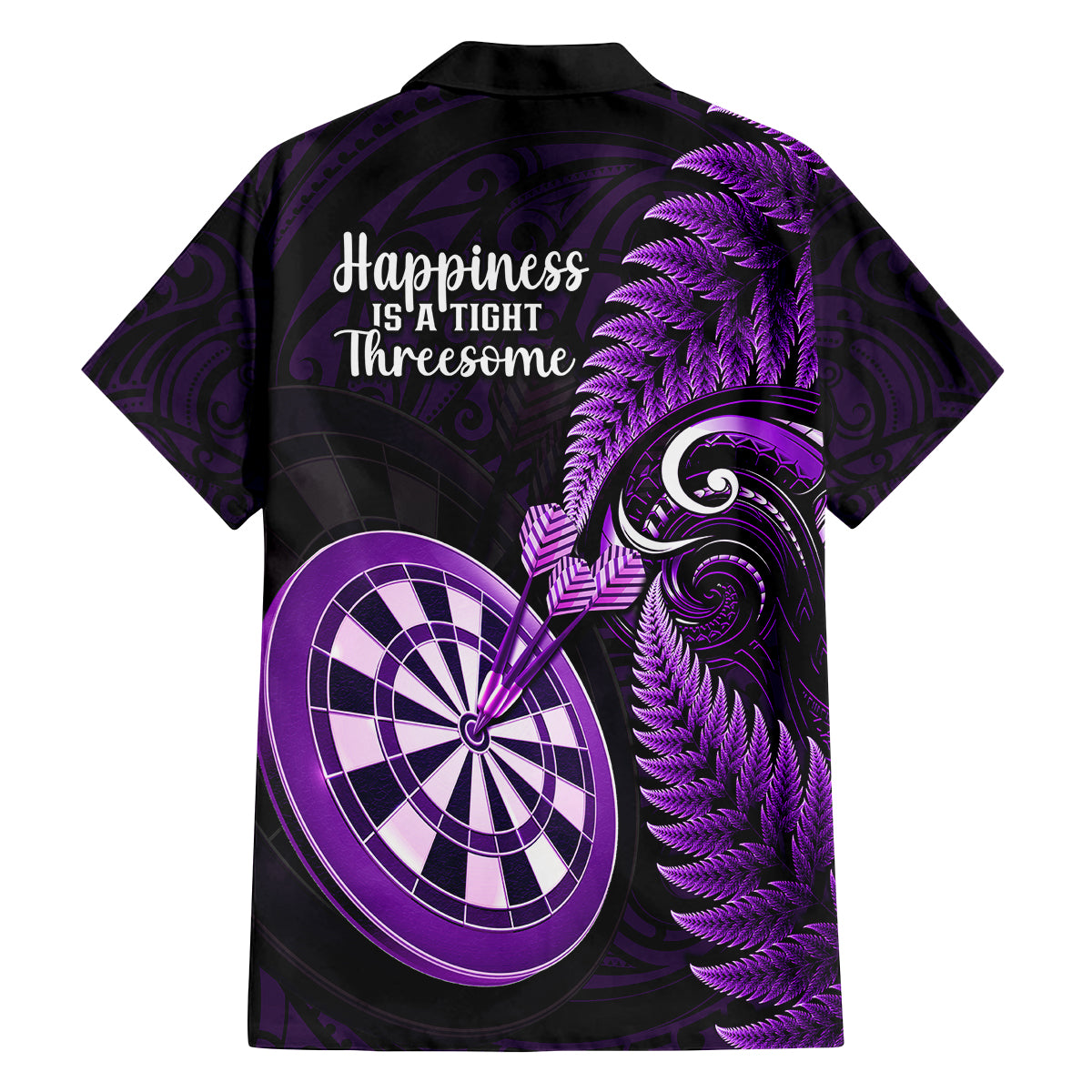 New Zealand Darts Family Matching Off Shoulder Long Sleeve Dress and Hawaiian Shirt Happiness Is A Tight Threesome Maori Purple - Wonder Print Shop