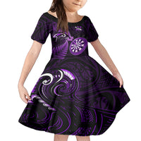 New Zealand Darts Family Matching Short Sleeve Bodycon Dress and Hawaiian Shirt Happiness Is A Tight Threesome Maori Purple - Wonder Print Shop