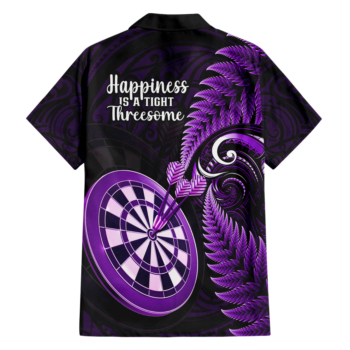New Zealand Darts Family Matching Short Sleeve Bodycon Dress and Hawaiian Shirt Happiness Is A Tight Threesome Maori Purple - Wonder Print Shop