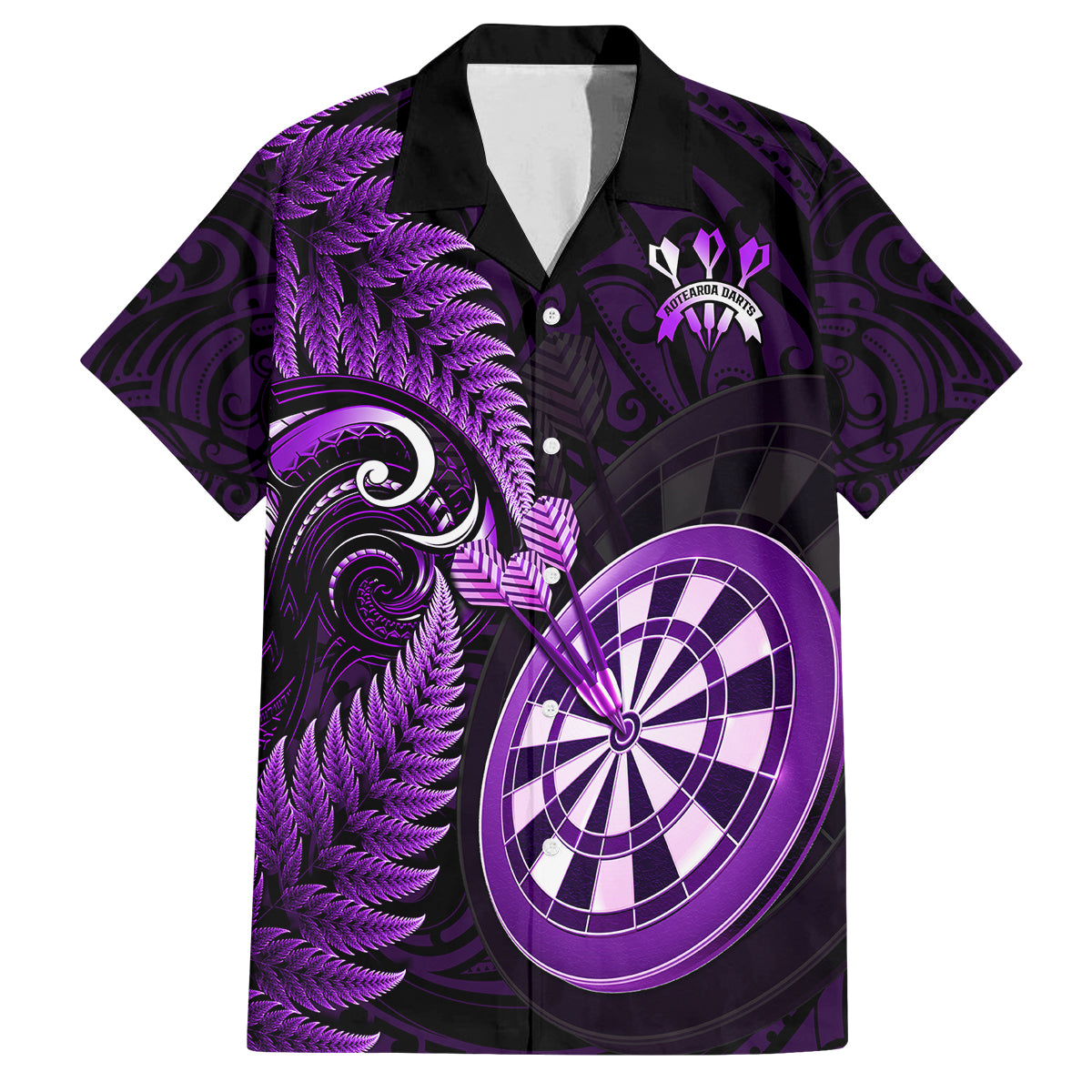New Zealand Darts Family Matching Summer Maxi Dress and Hawaiian Shirt Happiness Is A Tight Threesome Maori Purple - Wonder Print Shop