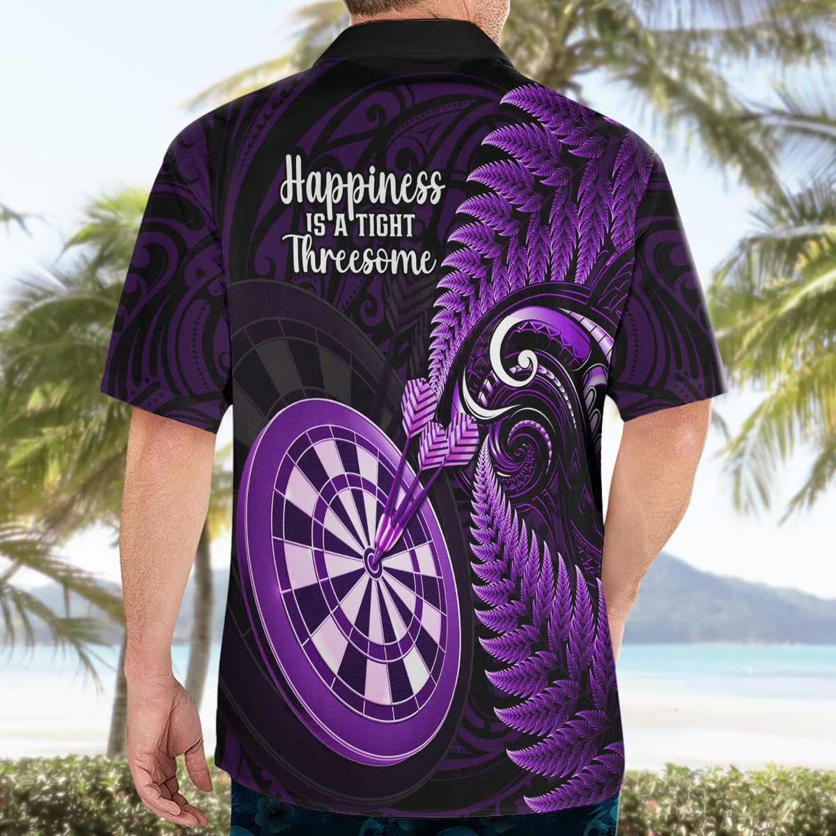 New Zealand Darts Hawaiian Shirt Happiness Is A Tight Threesome Maori Purple - Wonder Print Shop