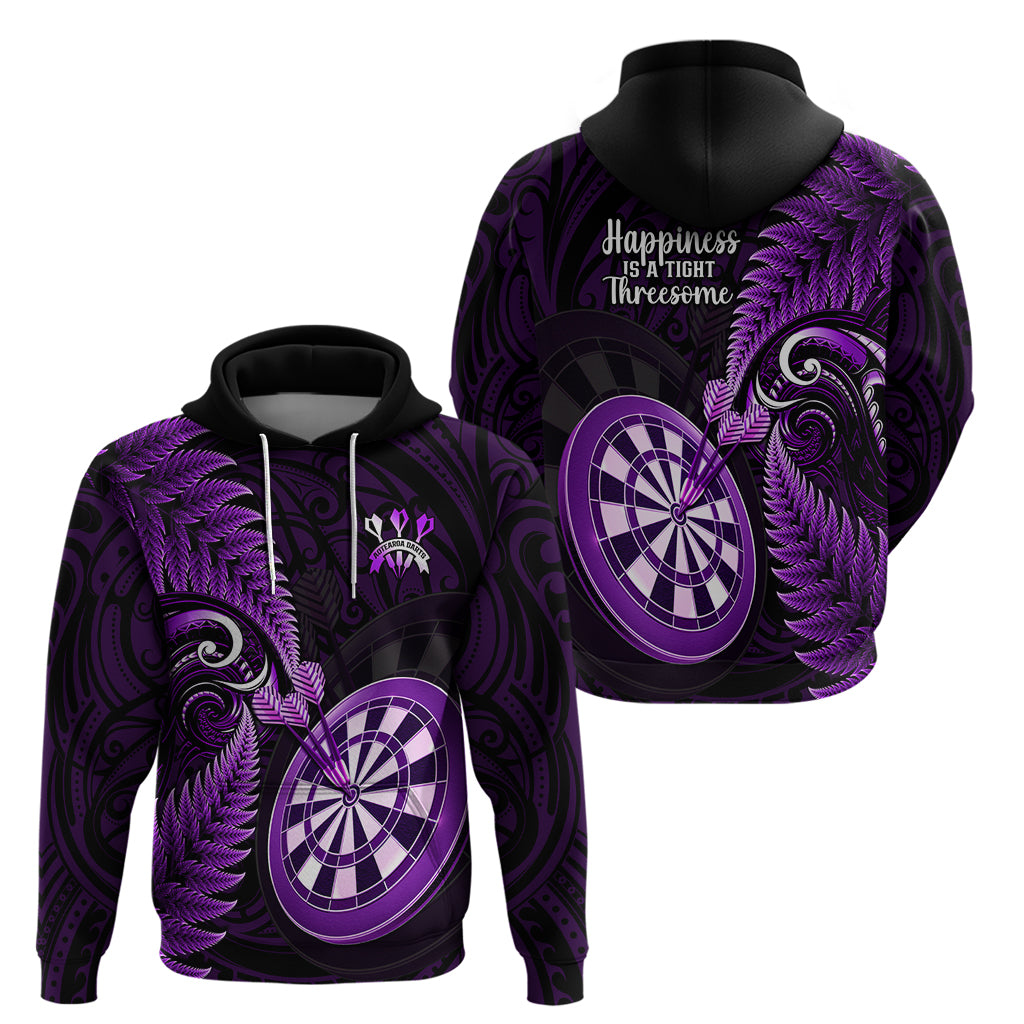 New Zealand Darts Hoodie Happiness Is A Tight Threesome Maori Purple - Wonder Print Shop