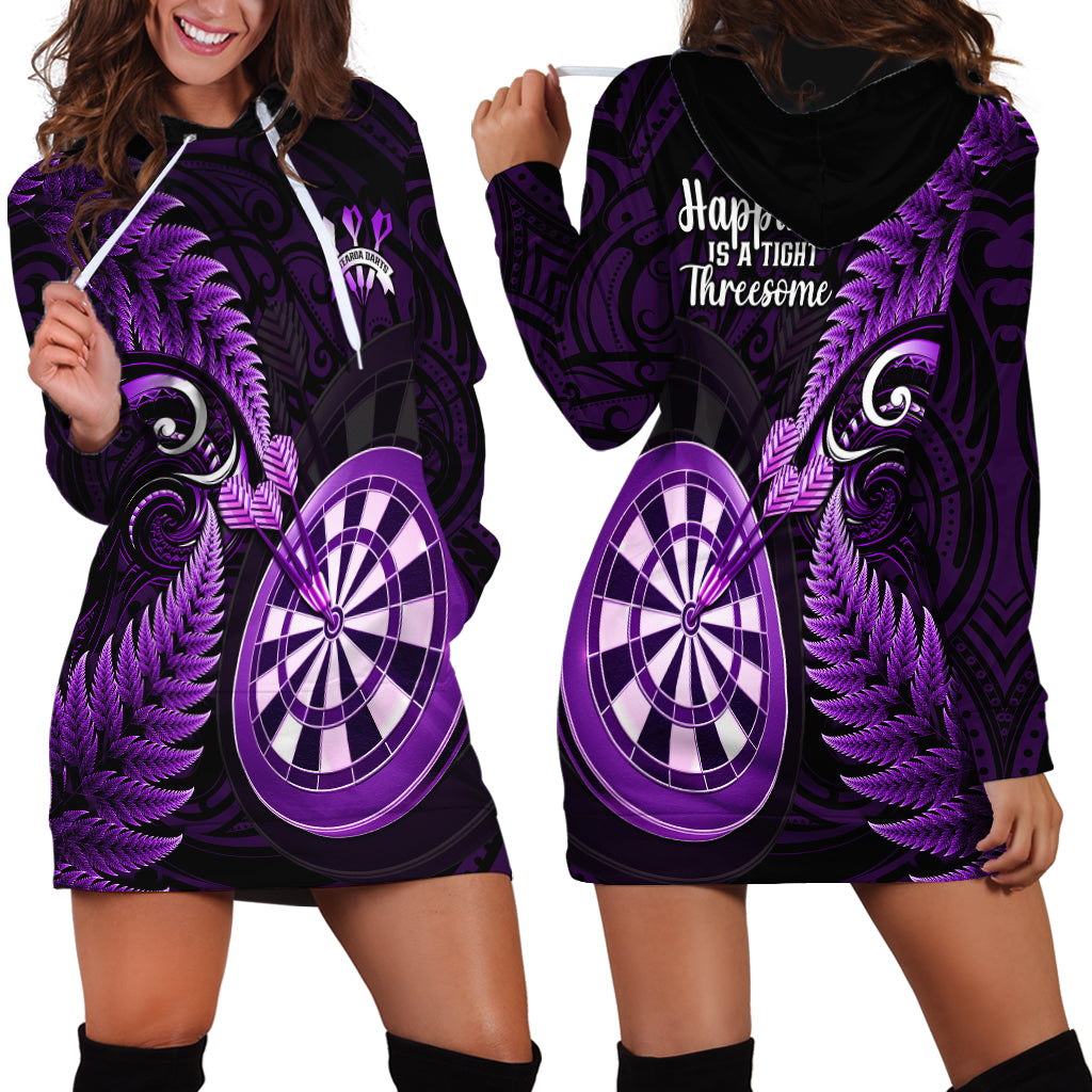 New Zealand Darts Hoodie Dress Happiness Is A Tight Threesome Maori Purple - Wonder Print Shop