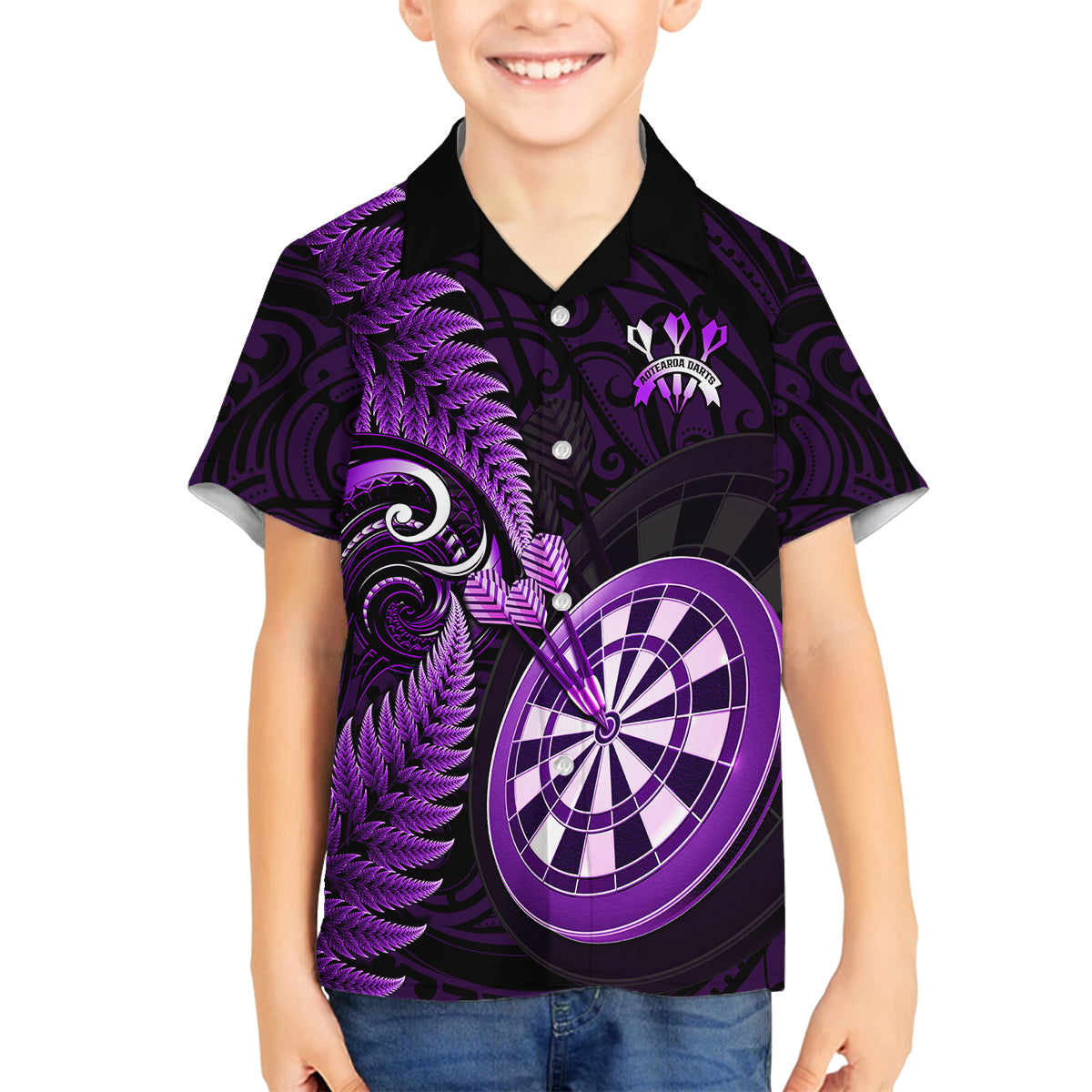 New Zealand Darts Kid Hawaiian Shirt Happiness Is A Tight Threesome Maori Purple - Wonder Print Shop