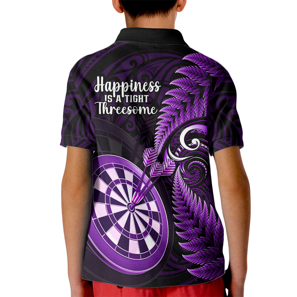 New Zealand Darts Kid Polo Shirt Happiness Is A Tight Threesome Maori Purple - Wonder Print Shop