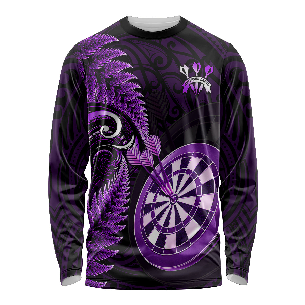 New Zealand Darts Long Sleeve Shirt Happiness Is A Tight Threesome Maori Purple - Wonder Print Shop
