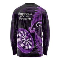 New Zealand Darts Long Sleeve Shirt Happiness Is A Tight Threesome Maori Purple - Wonder Print Shop
