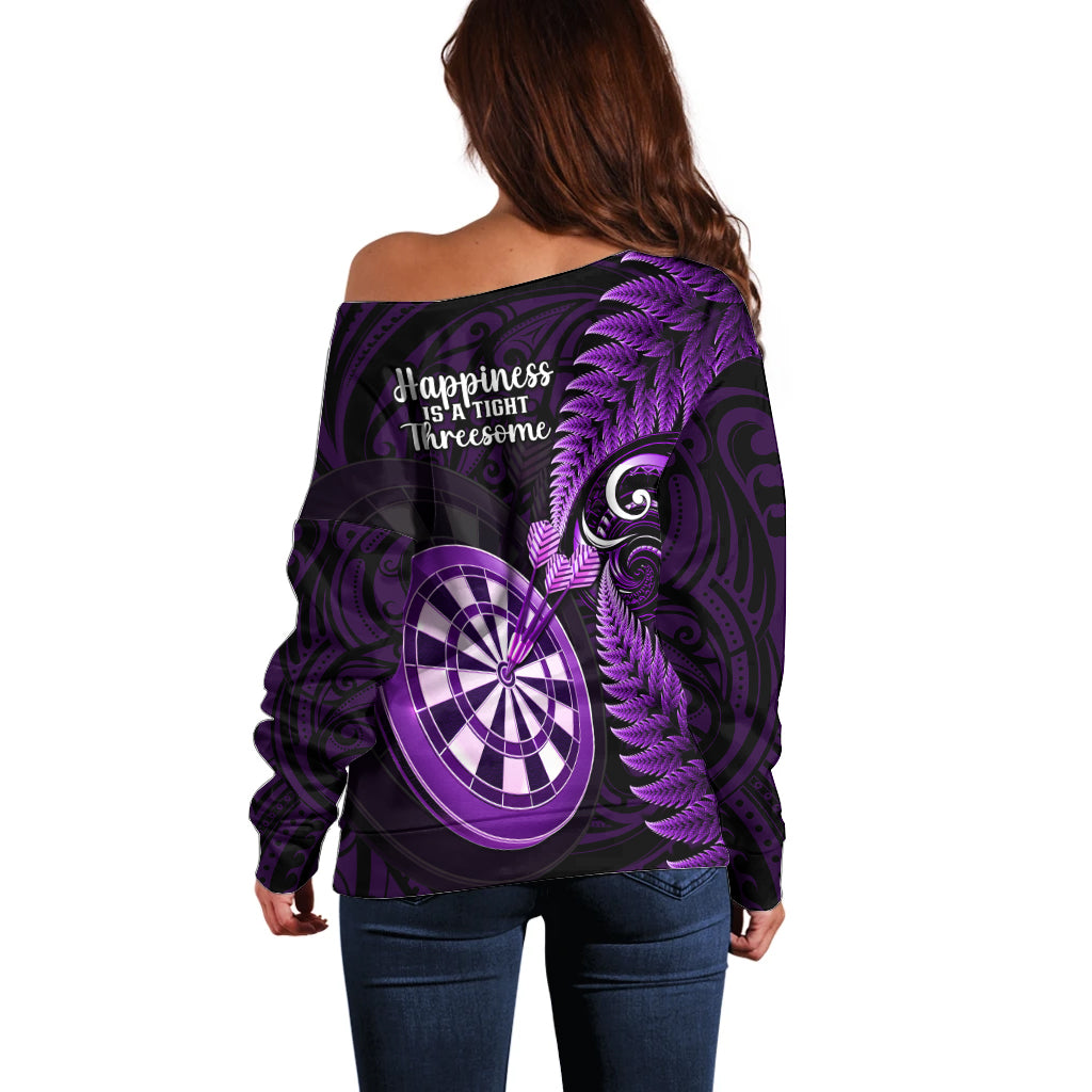 New Zealand Darts Off Shoulder Sweater Happiness Is A Tight Threesome Maori Purple - Wonder Print Shop