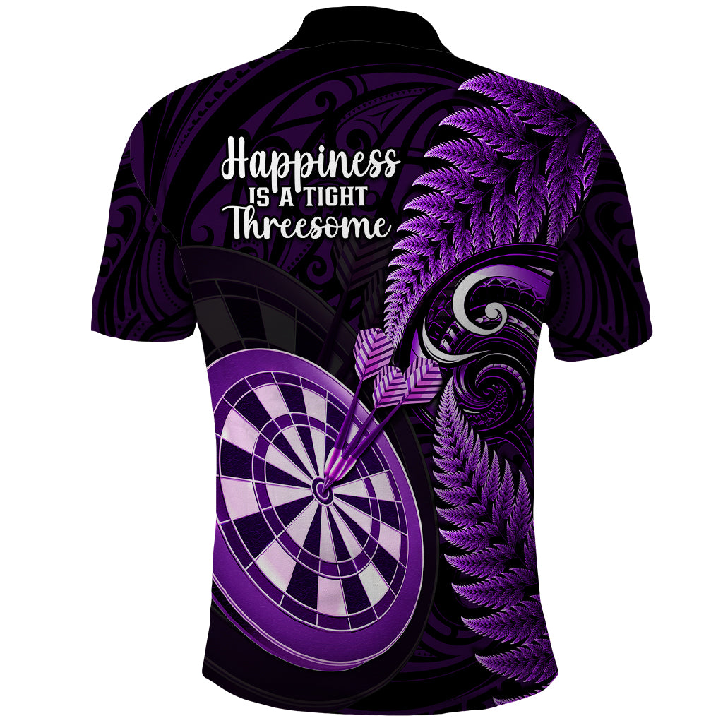 New Zealand Darts Polo Shirt Happiness Is A Tight Threesome Maori Purple - Wonder Print Shop