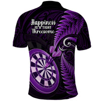New Zealand Darts Polo Shirt Happiness Is A Tight Threesome Maori Purple - Wonder Print Shop