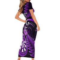 New Zealand Darts Short Sleeve Bodycon Dress Happiness Is A Tight Threesome Maori Purple - Wonder Print Shop