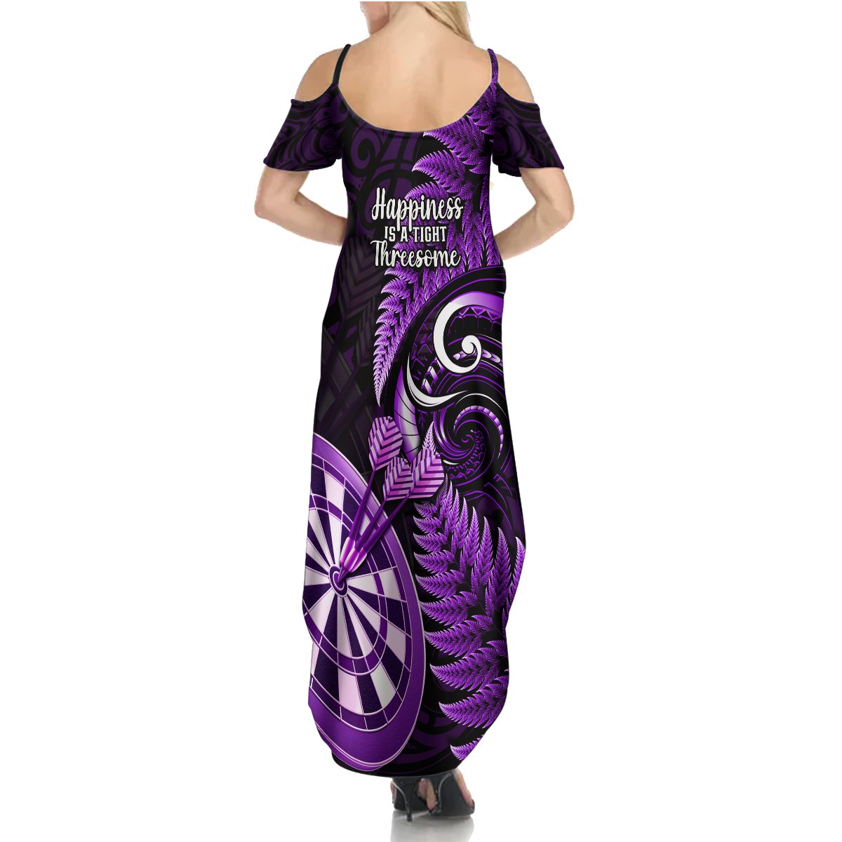 New Zealand Darts Summer Maxi Dress Happiness Is A Tight Threesome Maori Purple - Wonder Print Shop
