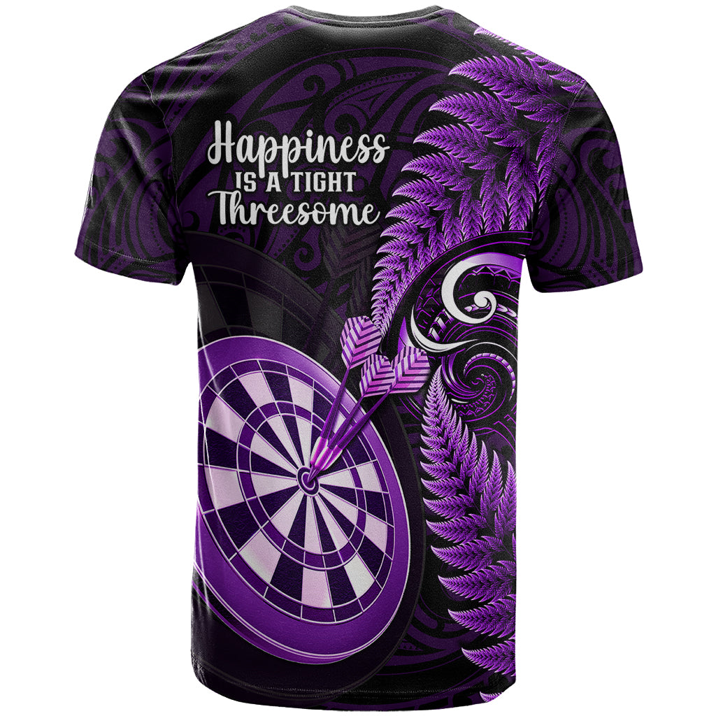 New Zealand Darts T Shirt Happiness Is A Tight Threesome Maori Purple - Wonder Print Shop