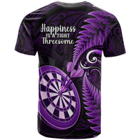 New Zealand Darts T Shirt Happiness Is A Tight Threesome Maori Purple - Wonder Print Shop