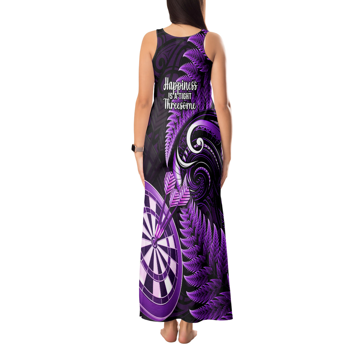 New Zealand Darts Tank Maxi Dress Happiness Is A Tight Threesome Maori Purple - Wonder Print Shop