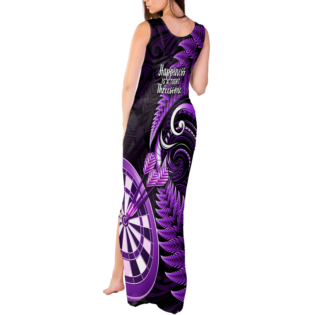 New Zealand Darts Tank Maxi Dress Happiness Is A Tight Threesome Maori Purple - Wonder Print Shop