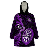 New Zealand Darts Wearable Blanket Hoodie Happiness Is A Tight Threesome Maori Purple - Wonder Print Shop