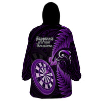 New Zealand Darts Wearable Blanket Hoodie Happiness Is A Tight Threesome Maori Purple - Wonder Print Shop